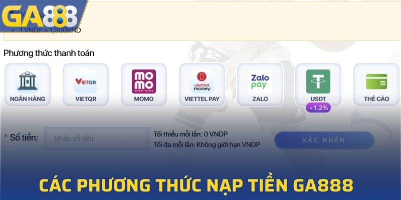 Phương tiện hỗ trợ nạp tiền GA888 an toàn